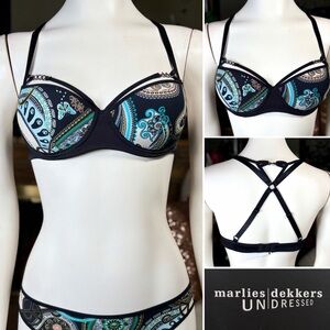 Marlies Dekkars Black Multicolor “Peace” Underwire Cage Bra, Szs 32B 38B 32C